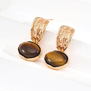 ✨ Artisan Original Tiger's Eye Gemstone Drop Earrings | S925 Gold